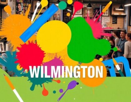 Colorful graphic design elements reflecting Wilmington's artistic vibe.