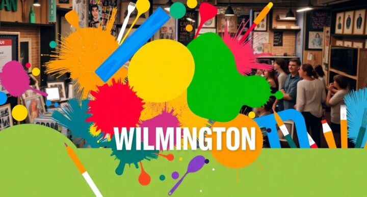 Colorful graphic design elements reflecting Wilmington's artistic vibe.