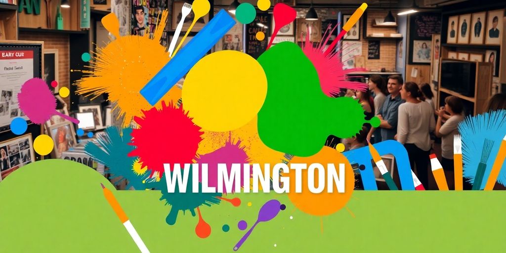 Colorful graphic design elements reflecting Wilmington's artistic vibe.