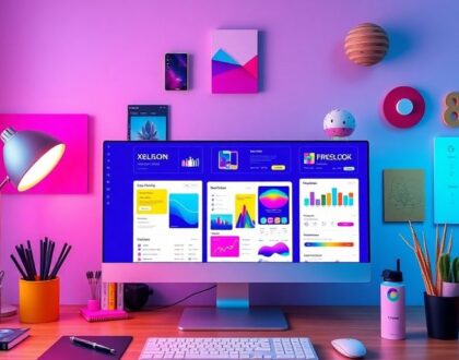 Colorful Figma interface in a creative design workspace.