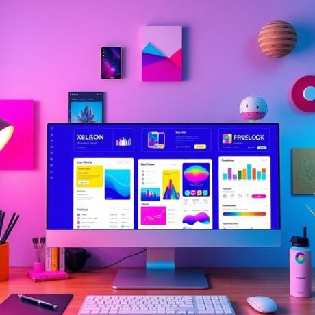 Colorful Figma interface in a creative design workspace.