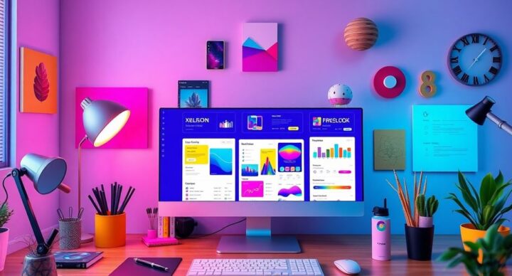 Colorful Figma interface in a creative design workspace.