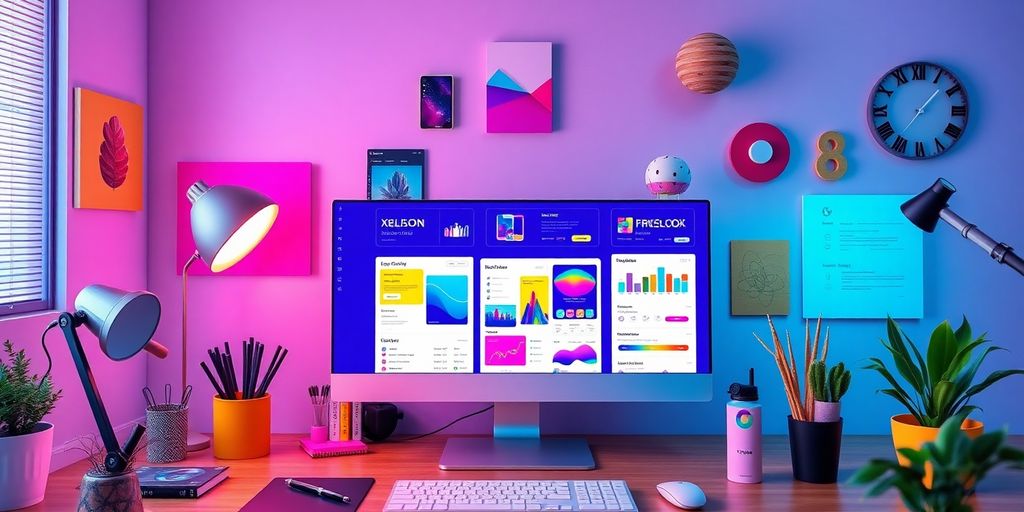 Colorful Figma interface in a creative design workspace.