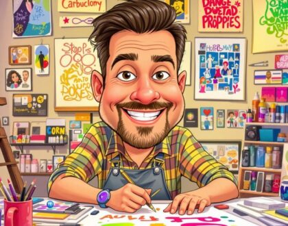 Caricature artist creating colorful and playful sketches.