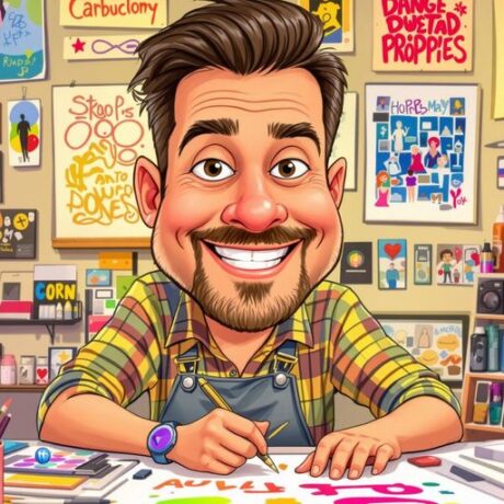 Caricature artist creating colorful and playful sketches.