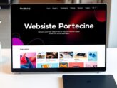 Modern website design portfolio template on a stylish desk.