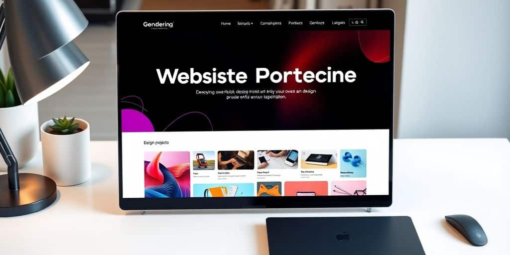 Modern website design portfolio template on a stylish desk.