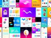 Colorful UI/UX design elements and digital interfaces.